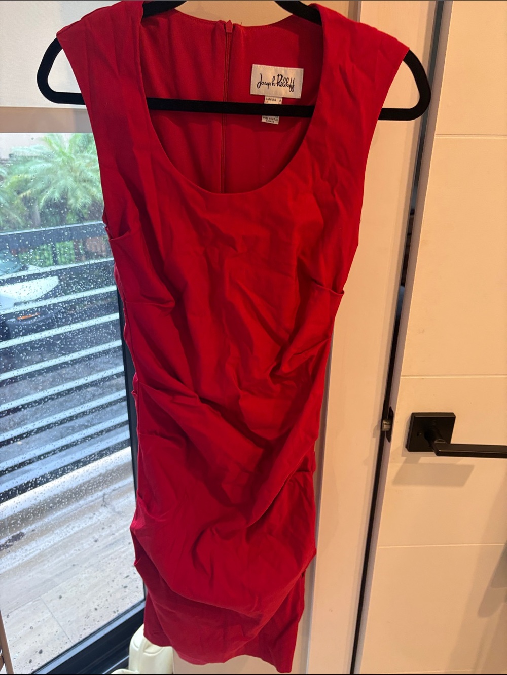 Joseph Ribkoff Bright Red Sleeveless Ruched Midi Dress